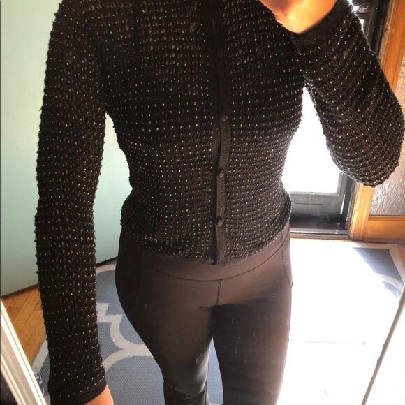 Nima for Philippe Adec Beaded Crochet Top Blouse long Sleeve Shirt Cover Up Sz S - Picture 4 of 6